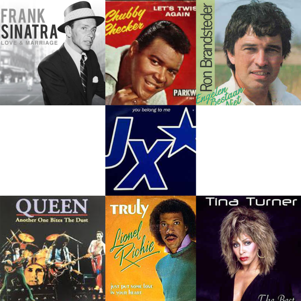 Lionel Richie en Frank Sinatra en Queen en Chubby Checker en Tina Turner en Ron Brandsteder - Truly en Love and marriage en Another one bites the dust en Let's twist again en Simply the best en You belong to me en Honeymoonquiz